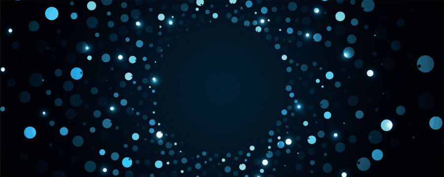 Dark blue abstract techno background with glowing circular dots pattern. Futuristic design with halftone light spots for busines design, banner, website, presentation. VOL. 4