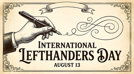 Vintage style illustration for international lefthanders day on august