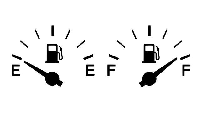 Fuel gauge icons showing empty and full levels for vehicle dashboard display
