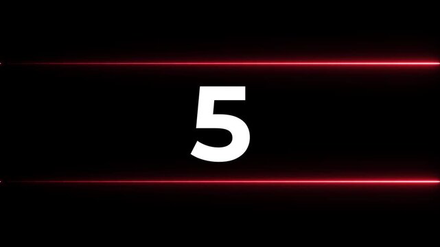 Numbers Sequence Animated on Black Background with Red Neon Lines and Copy Space