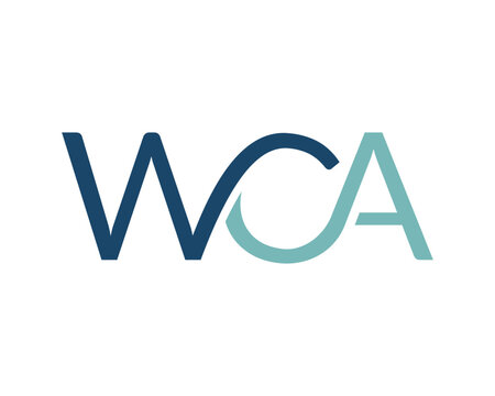 Modern WCA logo featuring dark blue 'W' and intertwined light blue 'C' and 'A' on a clean white background, representing a professional brand identity.