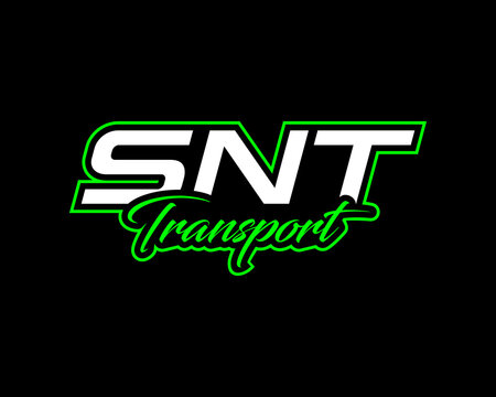 SNT Transport logo with white text and bright green outline on a black background, representing a transportation company.