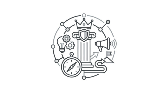 Leadership and direction emblem with column, crown and compass.