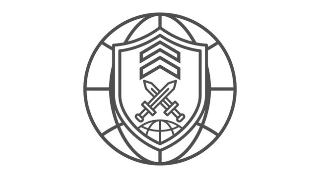 Military shield crest with swords and sergeant chevrons.