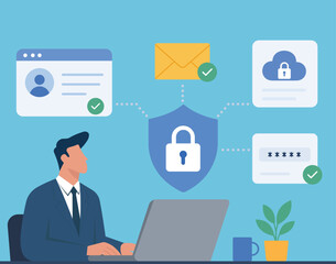 Fototapeta premium Comprehensive Cyber Security and Data Protection: Secure Cloud, Email, Password, and Identity Management for Businesses