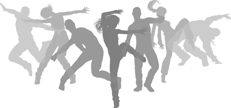 Street dancers dancing silhouette hip hop dance silhouettes poses set