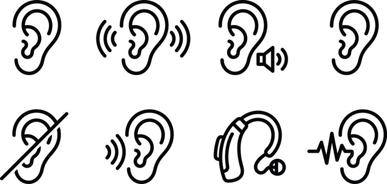Hearing Care and Ear Audiology Icon Set for Deaf Accessibility Websites, Medical Apps, and Clinic Designs