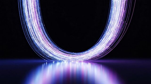 Abstract purple light trail loop with glowing motion on dark background