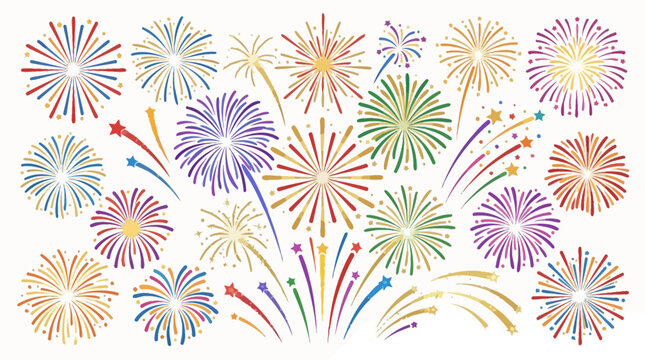 Colorful Fireworks Explosions in Air.
