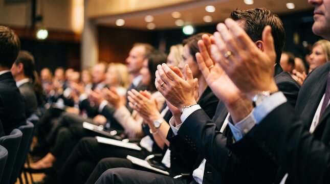 Audience Hands Clapping During Business Conference Applause and Recognition Concept