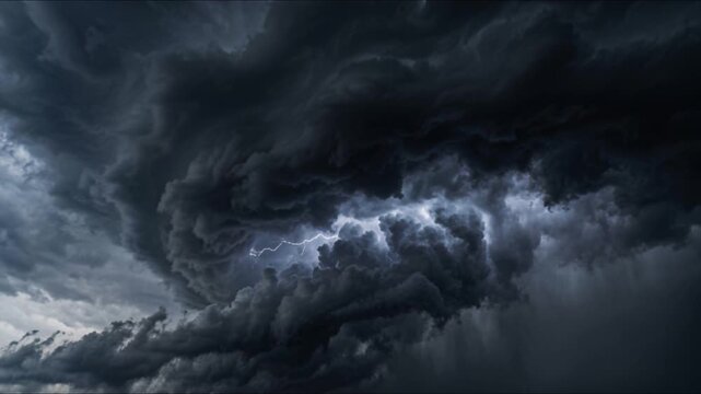 Storm Clouds unleashing dramatic lightning within towering thunderstorm formations featuring cinematic atmospheric turbulence and seamless HDR weather animation