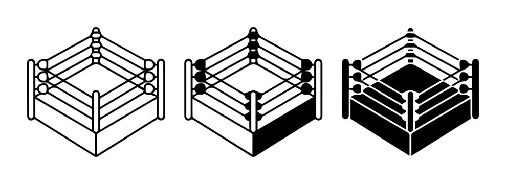 Boxing Ring Icons, Wrestling Arena Vector Graphics, Combat Sport Illustration