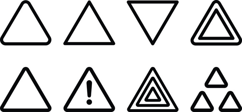 Triangle Warning and Hazard Alert Sign Icon Set for Road Safety Websites, Apps, and Industrial Caution Designs
