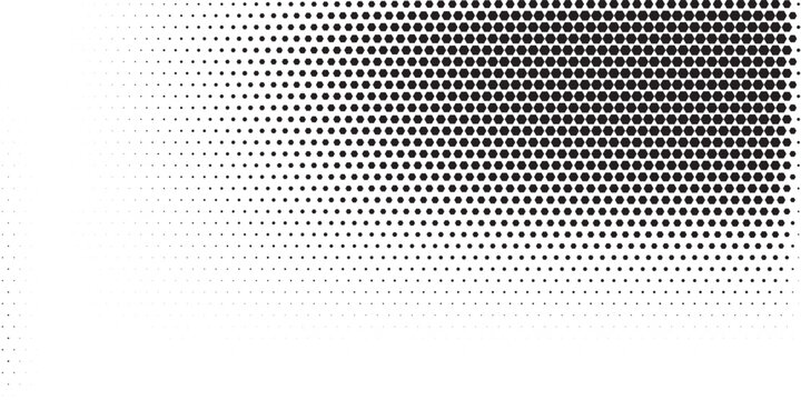 horizontal halftone of black hexagon design for pattern and background.