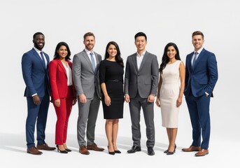 Obraz premium Group of six diverse professionals standing together in business attire