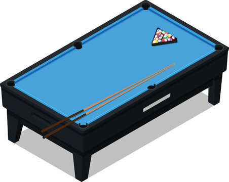 Classic pool table with cues and racked balls