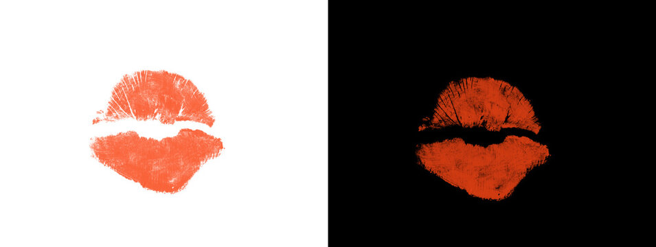 Red Glowing Puckered Closed Lips Kiss Print Mark on Black Background