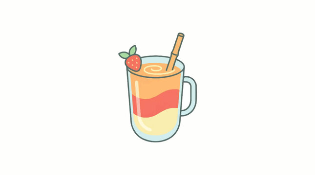 A colorful vector illustration of a refreshing layered smoothie with straw and fruit