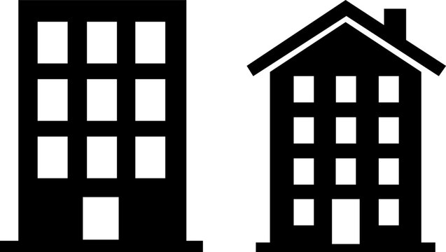 Simple black and white illustration of two house buildings side by side