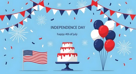 Obraz premium Independence Day celebration with flag cake and balloons