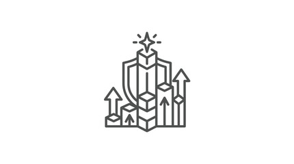Obraz premium Shield icon with upward growth arrows and financial bar charts.