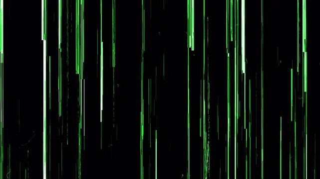 Distortion fx green light streaks representing computer data code, perfect for technology backgrounds, scifi designs, digital concepts, and codingrelated projects.