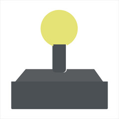 A minimalist flat design illustration of a vintage-style joystick with a dark grey base and stick, topped with a bright yellow sphere, set against a clean white background. © AEEOSS