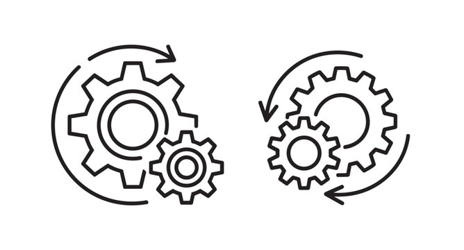 Black line icons of rotating gear wheels Vector