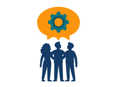 People silhouettes under thought bubble minimal vector illustration showing group ideas shared thinking discussion empathy community concept for teamwork training social research workshops