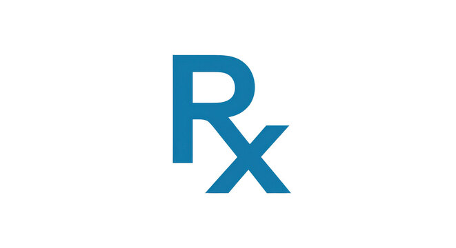 Close-up of a blue rx prescription symbol on a white background