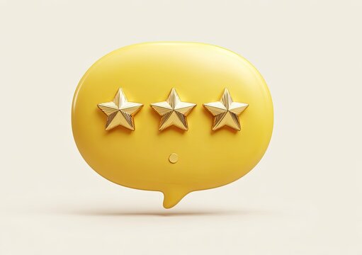 Three Star Rating on Yellow Speech Bubble Icon.
