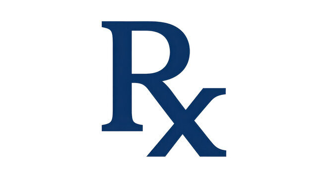 A close-up shot of a blue rx prescription symbol on a white background
