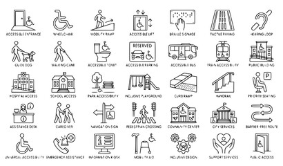 Obraz premium Modern Accessible Environment and Inclusive City Access Outline Icon Pack Vector