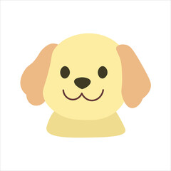 Obraz premium A simple, cute, cartoon illustration of a happy yellow dog's head with floppy ears on a white background.