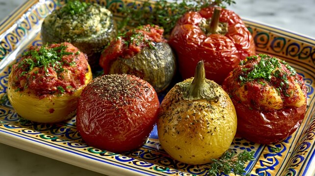 Greek home cooking "Yemista" offers delicious stuffed vegetables.