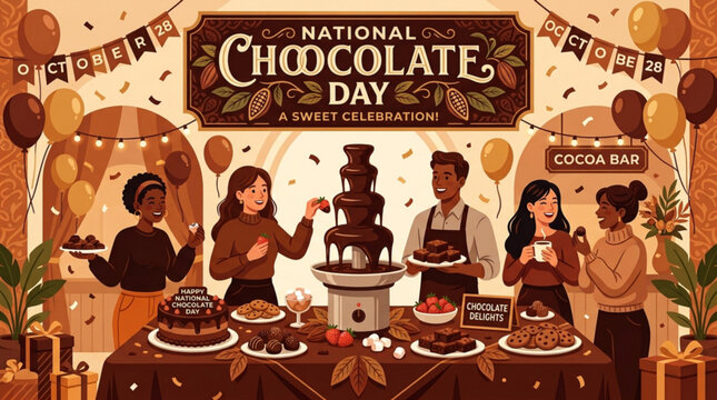 People celebrate national chocolate day with chocolate fountain