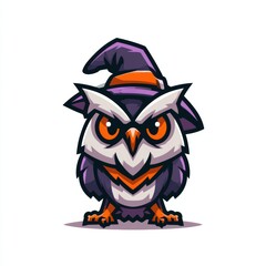 Fototapeta premium Owl with witch hat looks playful and spooky, perfect for Halloween greeting cards or decorations, showcasing Halloween spirit with vibrant colors