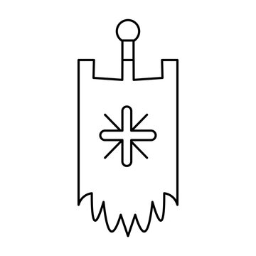 Simple line art illustration of a vertical medieval banner with a central star-like symbol and a jagged bottom edge.
