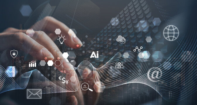 AI Artificial Intelligence technology for data analysis, research, planning, and work generate. Man using laptop and smartphone with AI assistant dashboard. IOT with AI agents