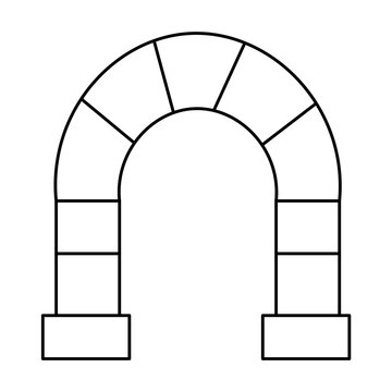 Simple black and white line art drawing of a classic stone archway structure with voussoirs and piers, illustrating basic architectural construction.