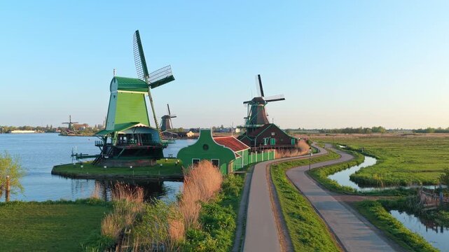 Dutch windmills at zaanse schans in the netherlands