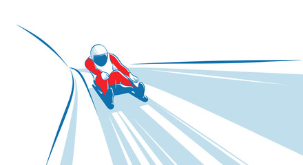 Luge Racer Speeding Down Icy Track, Winter Sport Action Illustration © Bak