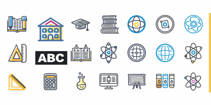 Education Flat Line Icons Set On White Background