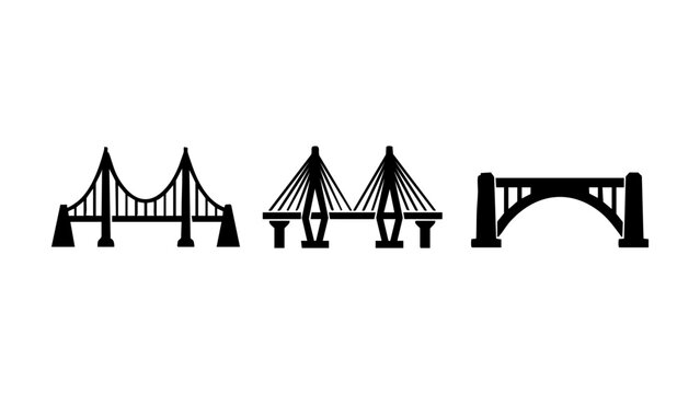 Set of three different black bridge icons for architecture