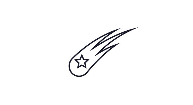 Minimalist shooting star line art icon on white background