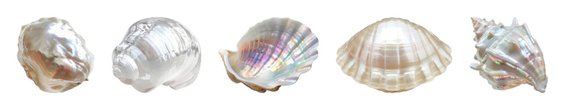 PNG Elegant iridescent seashell collection on transparent background