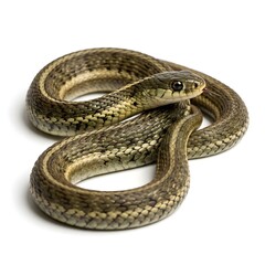 Obraz premium Sturdy Garter Snake Isolated On White Solid Background, Wild Reptile With Natural Scale Pattern, Perfect For Wildlife, Nature Study, And Animal Illustration Concepts