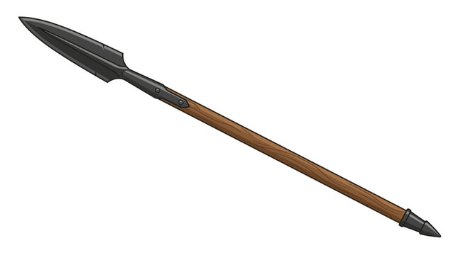Medieval Ancient Warrior Spear with Sharp Metal Head and Wooden Shaft Vector Illustration