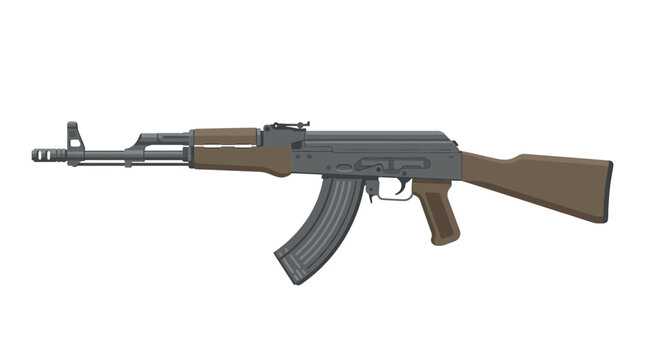 Detailed vector illustration of a modern automatic assault rifle isolated on white
