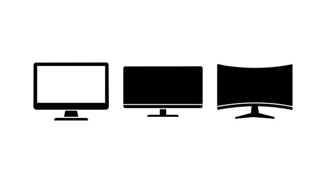 Set of computer monitor and curved screen display icons